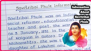 Savitribai Phule Information Information About Savitribai Phule Savitribai Phule Paragraph Writing [upl. by Midan]