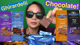 ASMR EATING GHIRARDELLI 🍫 CARAMEL CHOCOLATE REVIEW SEA SALT DARK CARAMEL BROWNIE CHOCOLATE 먹방 초콜릿 [upl. by Narbig]