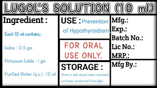 Aqueous Iodine Oral Solution Preparation  Lugols Solution   PharmaceuticsDispensing Pharmacy [upl. by Boudreaux]