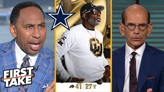 FIRST TAKE  quotCowboys should hire Deion Sandersquot  Stephen A reacts Colorado Take Down Texas Tech [upl. by Jamille]