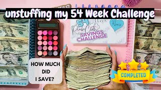 COMPLETED UNSTUFFING MY 54 WEEK SAVINGS CHALLENGE BINDER  SAVING MONEY [upl. by Yenreit]