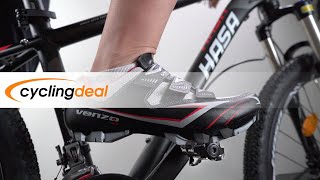 How to use VENZO VZE02XM005 Shimano SPD Compatible Mountain Bike Sealed Pedals With Cleats [upl. by Airdnaz]