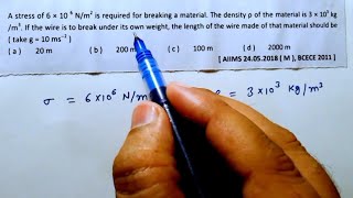 Physics  Class 11  Pyq mechanical properties of solids A stress of 6 × 106 Nm2 is  Neet  Jee [upl. by Chloris]