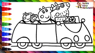 Drawing And Coloring Peppa Pig And Her Family In The Car 🐷🐷🐷🐷🚗🌈 Drawings For Kids [upl. by Gianina]