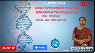 KL Biology NEET Free Online Live NEET Class  2024 BIOMOLECULES Part 2 [upl. by Yatnuahs172]