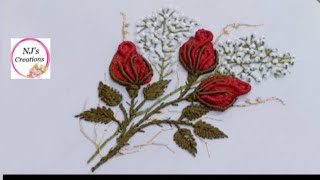 86 Hand embroidery  Brazilian embroidery rosebuds step by step tutorial for beginners [upl. by Iahs]