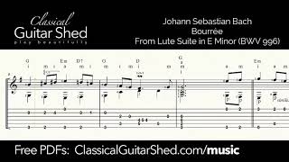 JS Bach Bourree  Free sheet music and TABS for classical guitar [upl. by Marolda35]