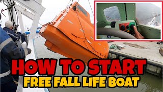 HOW TO START LIFEBOAT ENGINE FREE FALL BOAT [upl. by Coreen939]