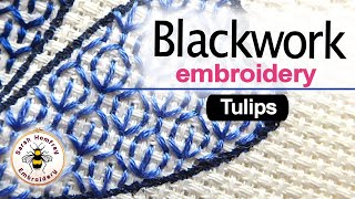 Blackwork Embroidery diaper patterns  Tulips  Hand embroidery tutorial [upl. by Broder]