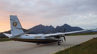 Gulfstream Jet prop commander 1000 N333UP LANDING AND SHUTDOWN at Leknes Airport [upl. by Refinneg]