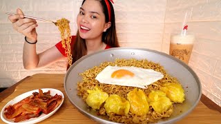 LUCKY ME PANCIT CANTON WITH SIOMAI AND EGG MUKBANG  sweet and spicy flavor [upl. by Nhar]