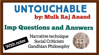 Untouchable novel questions and answersSocial criticism Narrative techniqueGandhian Philosophy [upl. by Kwei]