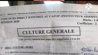 Correction du sujet de culture générale concours direct d’entrée au Cafop session 2020 [upl. by Airdnoed171]