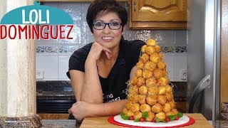 Cómo hacer una Croquembouche o Tarta de profiteroles rellenos de crema pastelera Loli Domínguez [upl. by Yrocal660]