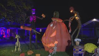 Giant Halloween display on River Road in Olmsted Falls Check out this gigantic pumpkin [upl. by Flan]