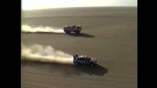 DAF Turbotwin X1 Paris Dakar 1988 Jan de Rooy mass start overtake Ari Vatanen Peugeot 405T16 [upl. by Putnem]