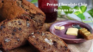 Banana Bread Pecan Chocolate Chip  Banana Quick Bread Recipe  Moist Banana Bread [upl. by Eesac]