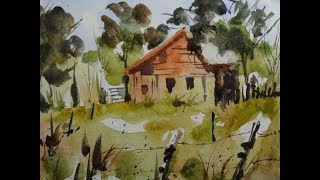 Warm Landscape Scene in Watercolor with Chris Petri  Part 1 of 2 [upl. by Adler]