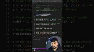 implement linear regression using sklearn in just 1 minute ytshorts regression [upl. by Birdt]