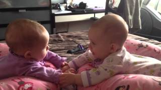 Twin babies talk and hold hands for the first time [upl. by Im]