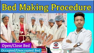 Bed Making Procedure In Nursing  OpenClose  Occupied and unoccupied Bed Making  Health Sector [upl. by Hollyanne]