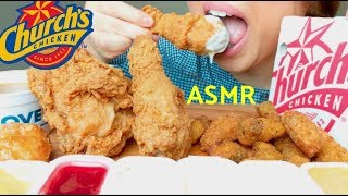 ASMR Churchs FRIED CHICKEN  Gravy  Fried Okra  Hush Puppies 수 엘라 먹방 No Talking suellASMR [upl. by Thanh968]