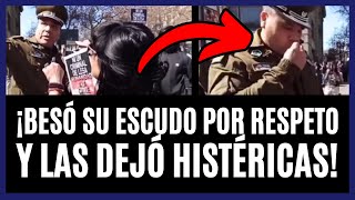 ¡ÉPICO Carabinero BESÓ SU ESCUDO y DEJÓ HISTÉRICAS a manifestantes que LO INCREPARON en la calle [upl. by Paolina939]