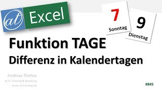 Differenz in Kalendertagen mit Funktion TAGE ermitteln  Excel [upl. by Basso]