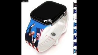 URVOI Band for Apple Watch Printed silicone strap for iWatch Trump supporters wristband US flag [upl. by Sadler]