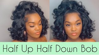 HOW TO 20 HALF UP HALF DOWN QUICK WEAVE BOB  STEP BY STEP HAIR TUTORIAL  Tatiaunna [upl. by Hsetim]