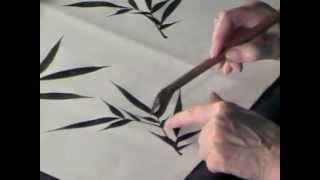 How to paint Black Ink Bamboo leaves in Sumie Chinese Brush technique [upl. by Akeenahs300]