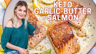 Creamy Garlic Butter Salmon Keto Recipe  Blondelish [upl. by Earazed]