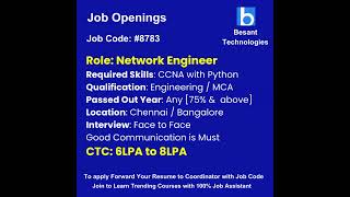 Network engineer job openingBest software institute in chennaiBesant Technologies job shorts [upl. by Ainesell]