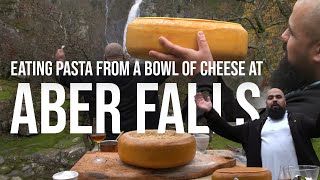 Eating Pasta out of a Bowl of Cheese at Aber Falls Waterfall  Rhaeadr Fawr [upl. by Rdnaskela]