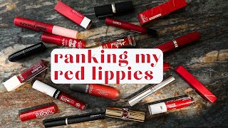 ✨RANKING 20 OF MY FAVORITE RED LIPPIES✨ my thoughts on each  lip swatches [upl. by Charlotta919]