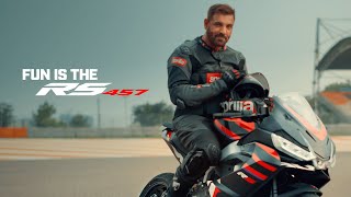 Fun Is The Aprilia RS 457 ft John Abraham 🔥  Aprilia India [upl. by Eirrok681]