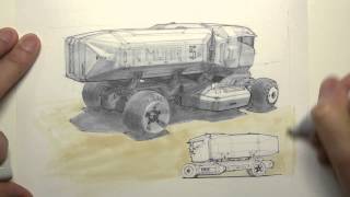 Copic Marker Rendering scifi truck [upl. by Nauqan]