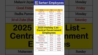 2025 Holiday List for Central Govt Employees leave [upl. by Jacinto]