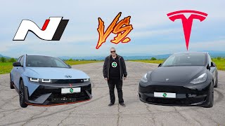 IONIQ 5N vs Tesla Model Y Performance Drag race [upl. by Razaele]