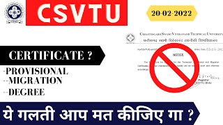 CERTIFICATE कब Apply कर सकते है PROVISIONALMIGRATION DEGREE  CSVTU [upl. by Crosby]