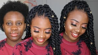 EASIEST PROTECTIVE STYLE  JUMBO SENEGALESE ROPE TWIST On 4C Natural Hair  RUBBER BAND METHOD [upl. by Arette]