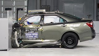 2014 Toyota Camry driverside small overlap IIHS crash test [upl. by Fesuoy]