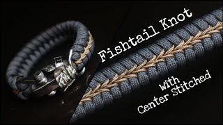 HOW TO MAKE FISHTAIL KNOT WITH CENTER STITCHED PARACORD BRACELET SAMURAI BEAD AND SHACKLE [upl. by Hannover]