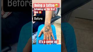 First time tattooing someone amp and it’s a cover up 🫠 tattoo diy [upl. by Gunilla]