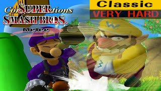 Super Smash Bros Melee  Classic Mode Gameplay with Wario VERY HARD [upl. by Irish]