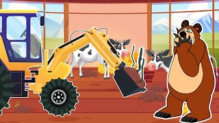 The Bear Farm Farmer Bear Cleans Up Cow Dung In The Cowshed  Farm Vehicles [upl. by Roht796]