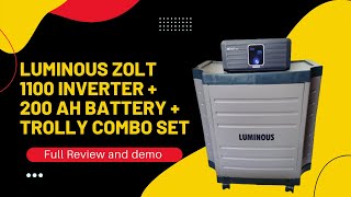 Luminous Zolt 1100 sinewave Inverter  200 AH Battery  Trolly 900 VA Output Full Review in Hindi [upl. by Aicatsan]