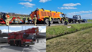 FLF droht umzustürzenNeuer Kran Einsatzfahrten Flughafenfeuerwehr und Berufsfeuerwehr Hamburg [upl. by Hamlet921]