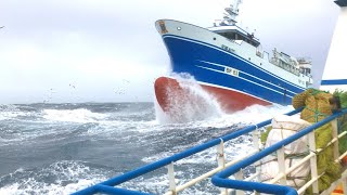 Ship in Storm  Fishing Trawler in Rough Seas and Massive Waves 4K [upl. by Cassella]