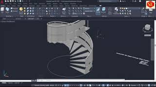 3D Steel Spiral Staircase With AutoCAD  Hand Rail amp Material Appling [upl. by Annaor]